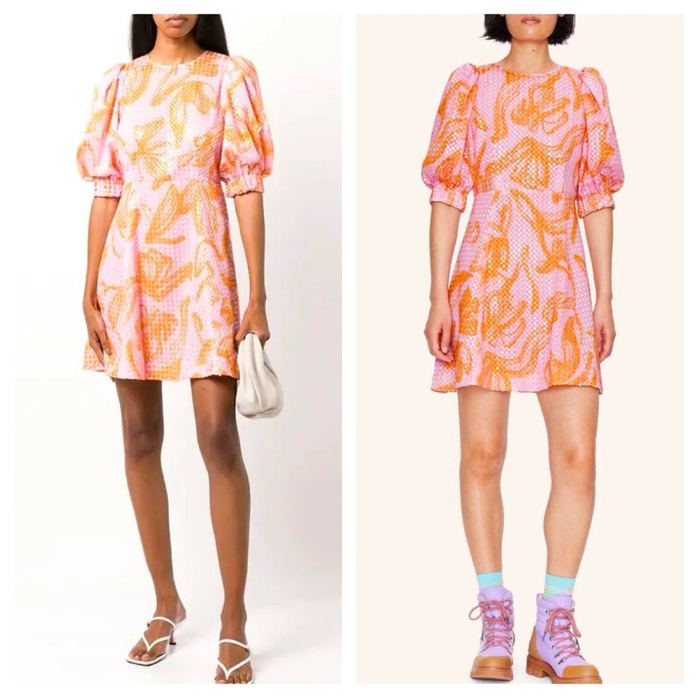 Stine Goya Celina Stroke Sequin Ini Dress Floral Print L